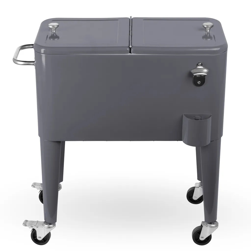  Kühlwagen, Servierwagen Outdoor Mit Großer Kühlbox, Getränkekühler Beistellwagen Für Garten, Rollbarer Party Kühlwagen Im Retro-Look – 57l, Farbe:anthrazit