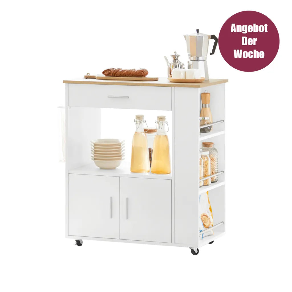  SoBuy FKW113-WN Servierwagen Küchenwagen Kücheninsel Küchenschrank Rollwagen Küchentrolley Mikrowellenschrank Küchenrollwagen Weiß BHT Ca.: 75x83x46cm