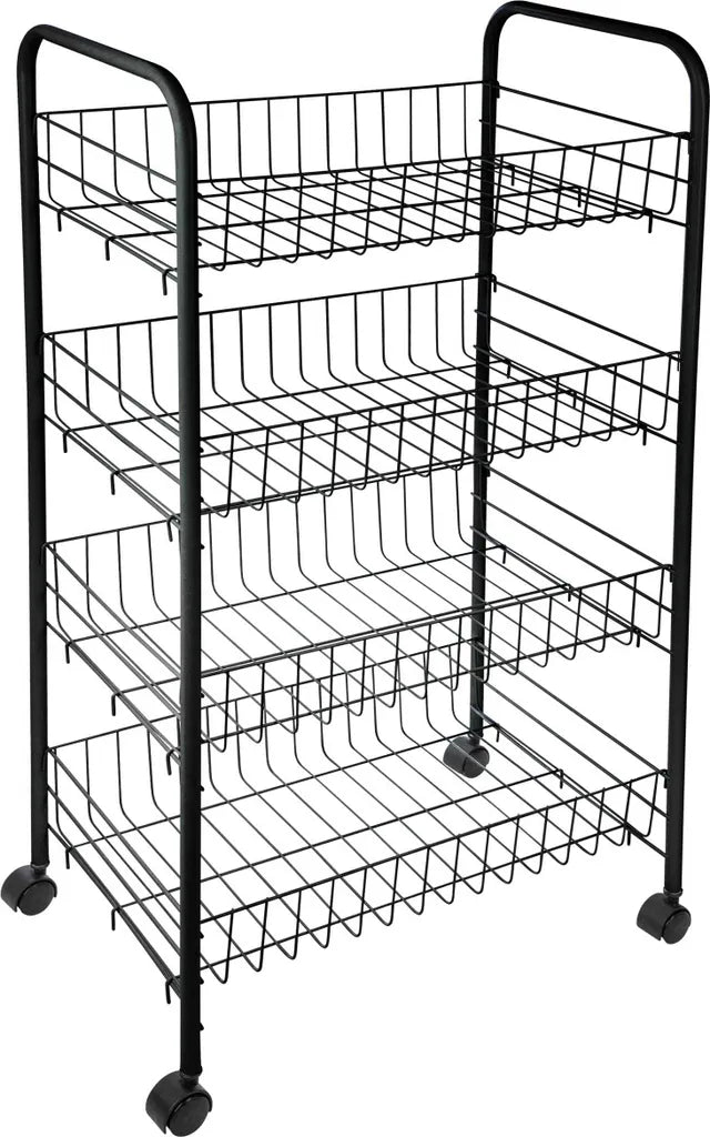  ONVAYA® Beistellwagen Susi Mit 4 Körben | Schwarz | 39x26x76 Cm | Rollwagen | Küchenwagen | Wagen | Metall | Regal | Bad | Servierwagen | Haushaltswagen | Allzweckwagen | Küchentrolley