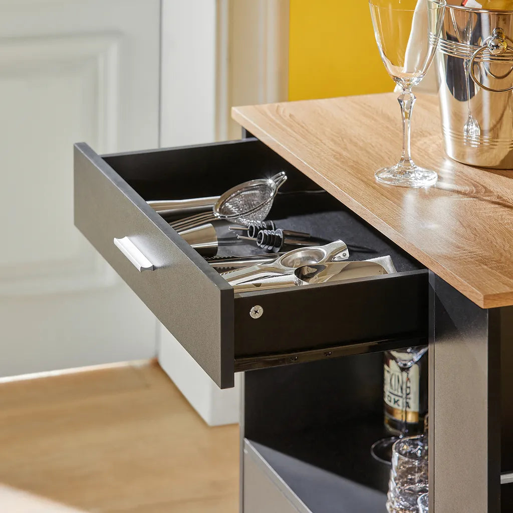  SoBuy FKW113-SCH Servierwagen Küchenwagen Kücheninsel Küchenschrank Rollwagen Mikrowellenschrank Küchenrollwagen Schwarz BHT Ca.: 82x88x46cm