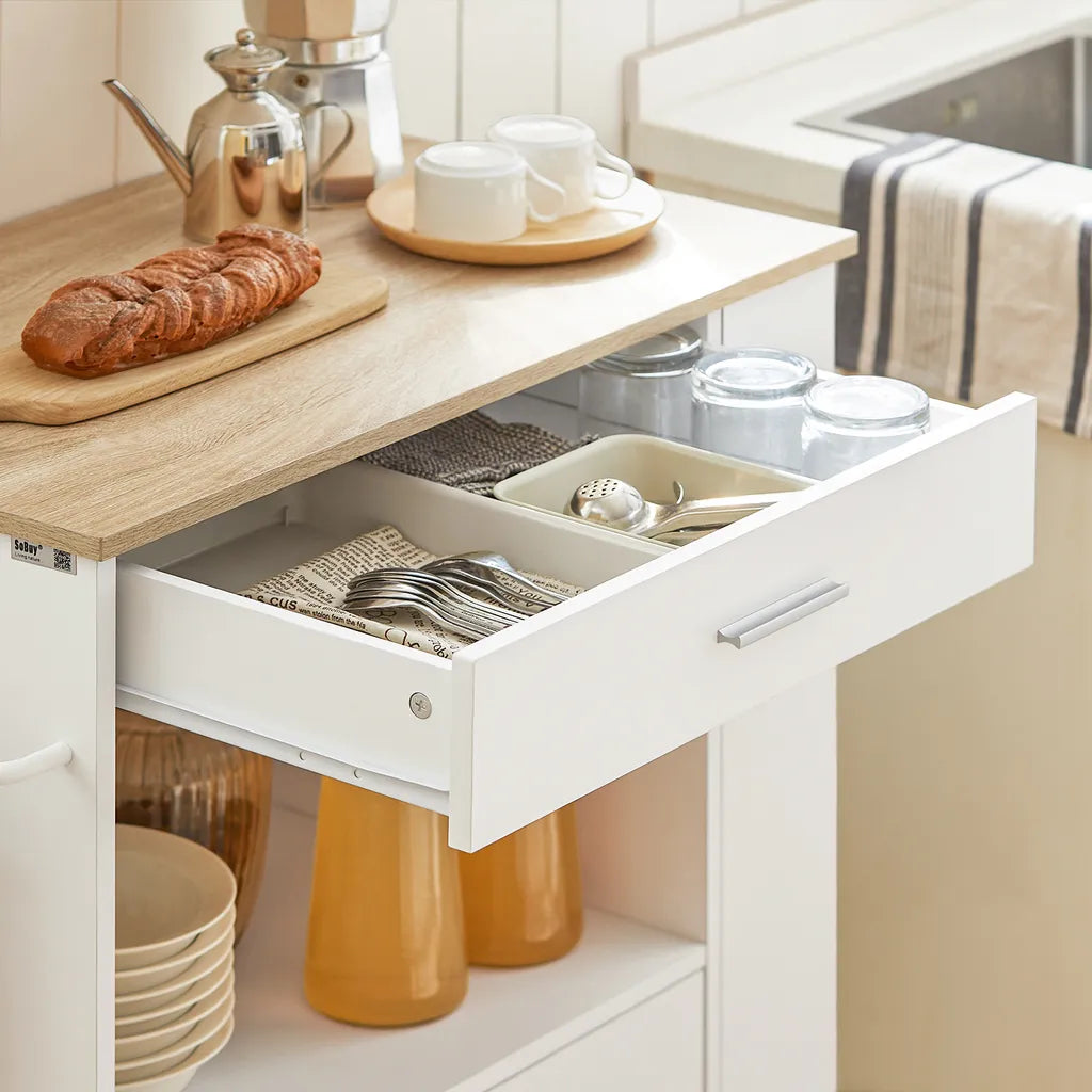  SoBuy FKW113-WN Servierwagen Küchenwagen Kücheninsel Küchenschrank Rollwagen Küchentrolley Mikrowellenschrank Küchenrollwagen Weiß BHT Ca.: 75x83x46cm