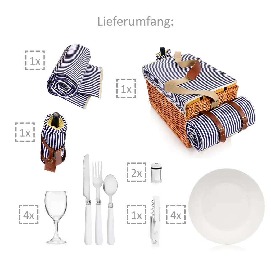 Sänger SÄNGER Picknickkorb Borkum Mit Integriertem Tisch & Kühltasche 25 Teilig Für 4 Personen