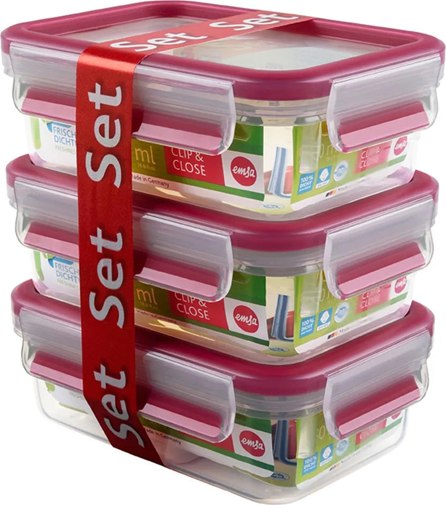  Emsa Clip&Close Frischhaltedosen 3er-Set 0,55 L, Violett