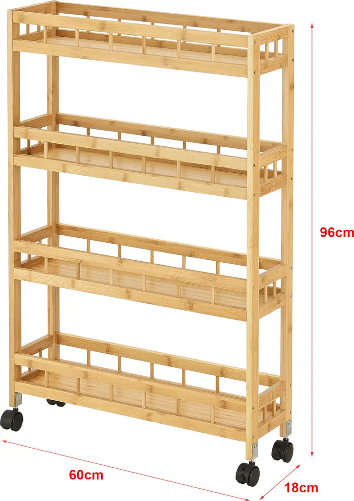  Küchenwagen Pyhäjoki Auf Rollen Servierwagen Aus Bambus Aufbewahrungswagen 96 X 60 X 18 Cm Speicherwagen Natur