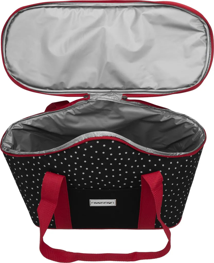  Anndora Kühltasche 20 L - Schwarz Weiß Gepunktet Isoliertasche Einkaufstasche - Snövit - Schwarz-Rot