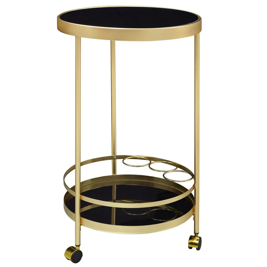  WOHNLING Design Servierwagen Gold Rund Ø 45cm 2 Ebenen | Beistelltisch Auf Rollen Mit Glasplatte Schwarz Speisewagen | Küchenwagen | Teewagen