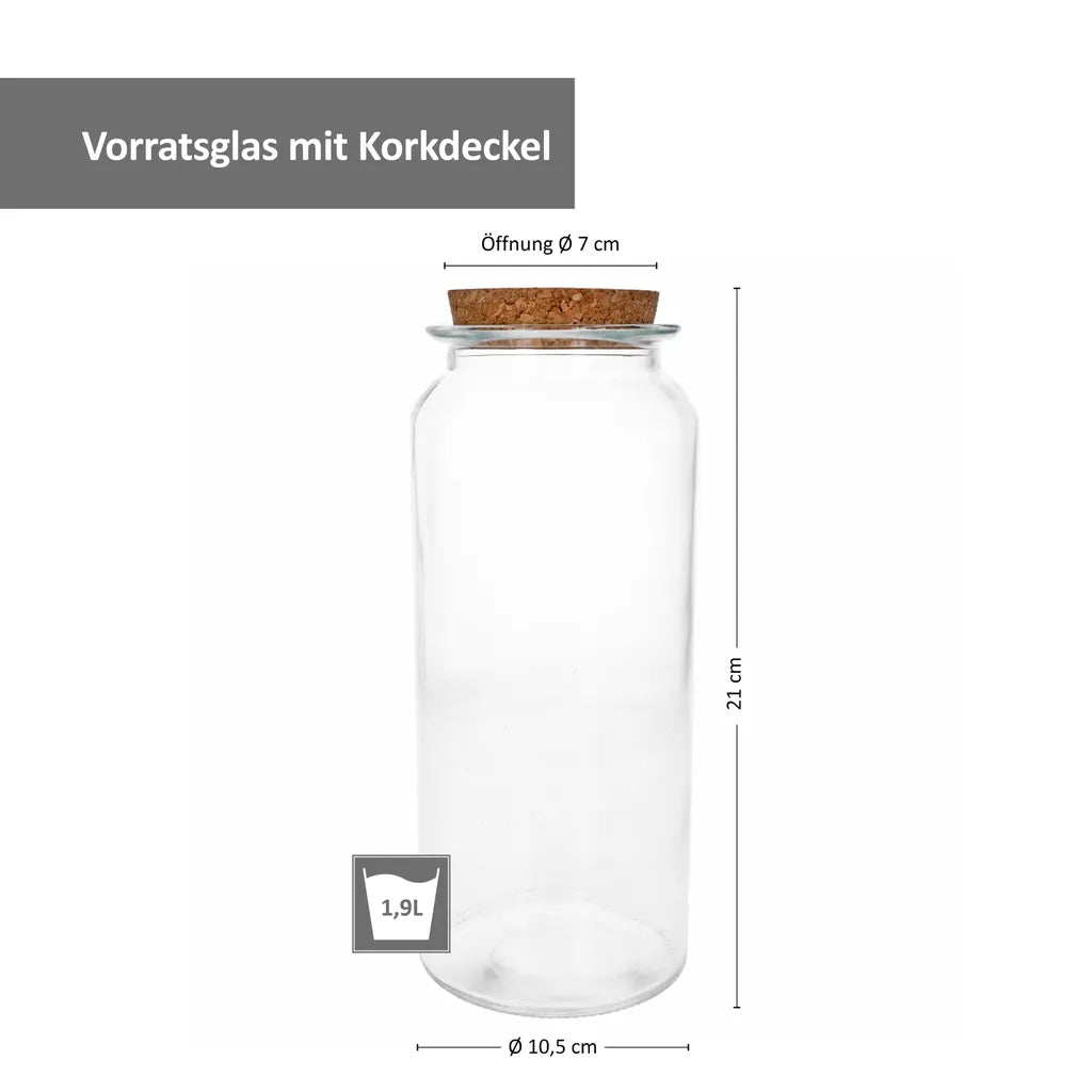  4er Set Vorratsglas Mit Kork-Deckel 1,9L Bonbons Aufbewahrungs-Behälter Dose