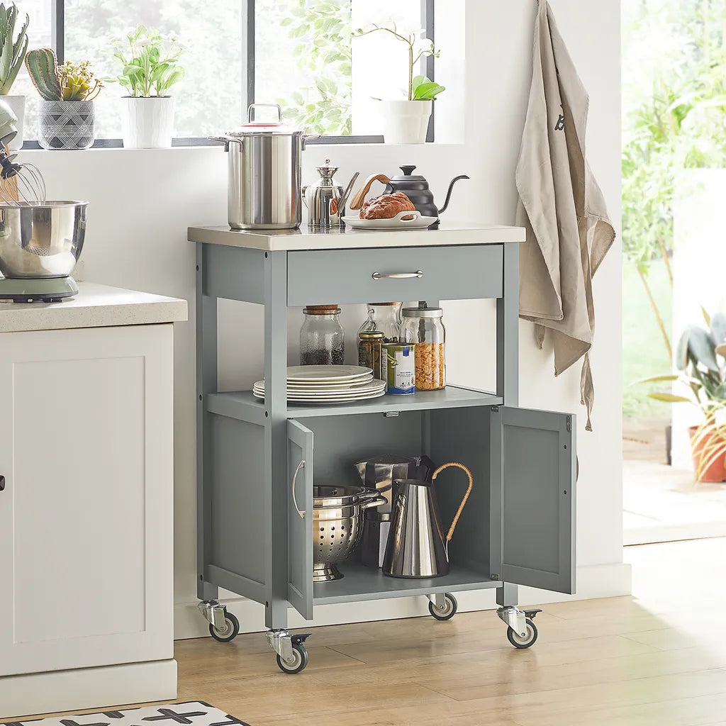  SoBuy FKW22-HG Küchenwagen Mit Edelstahlplatte Küchenrollwagen Servierwagen Rollwagen Getränkewagen Fürs Büro BHT Ca.: 60x92x44cm