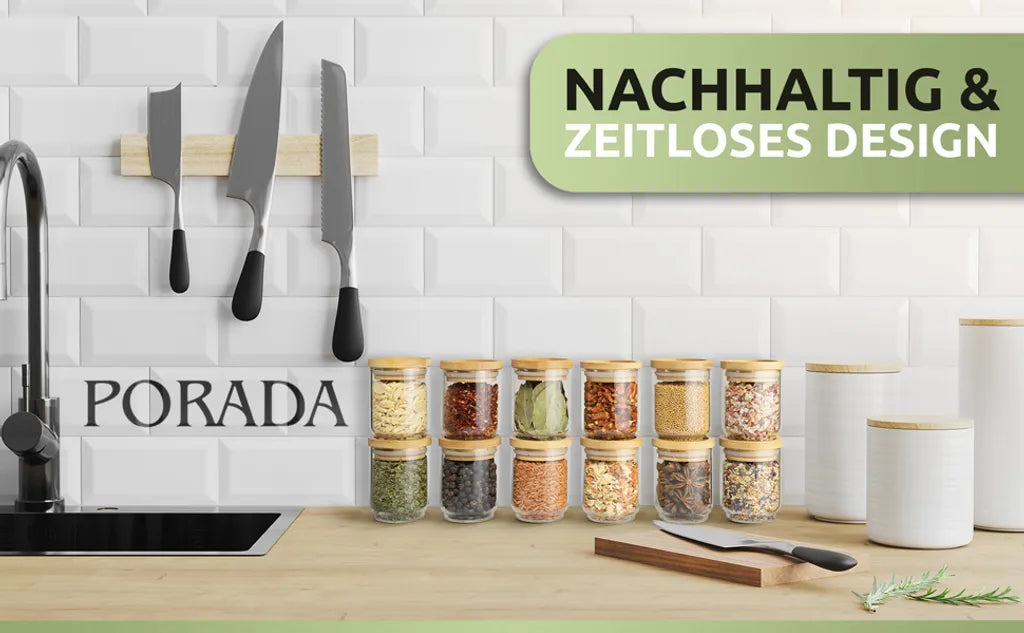  PORADA 12 Stapelbare Gewürzgläser Set 150ml Glasbehälter Mit Deckel Aufbewahrung Küche Gewürzdosen Vorratsdosen Glas Mit Deckel Aufbewahrungsgläser Küchenorganisation Aufbewahrung…