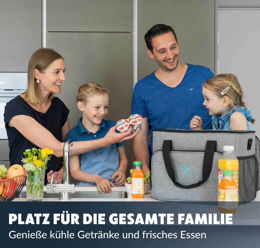  Obics - Kühltasche Gross Faltbar 30l Kuehlbox Isoliertasche Grau Für Essen In Tupperware Für Auto Mit Fächer Lunchtasche Camping Zubehör Für Picknick Essenstasche Isoliert Und Wasserdicht Für Arbeit