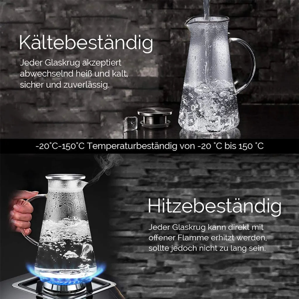  Glaskrug 2 Liter Karaffe Trinkflasche Aus Borosilikatglas Mit Deckel