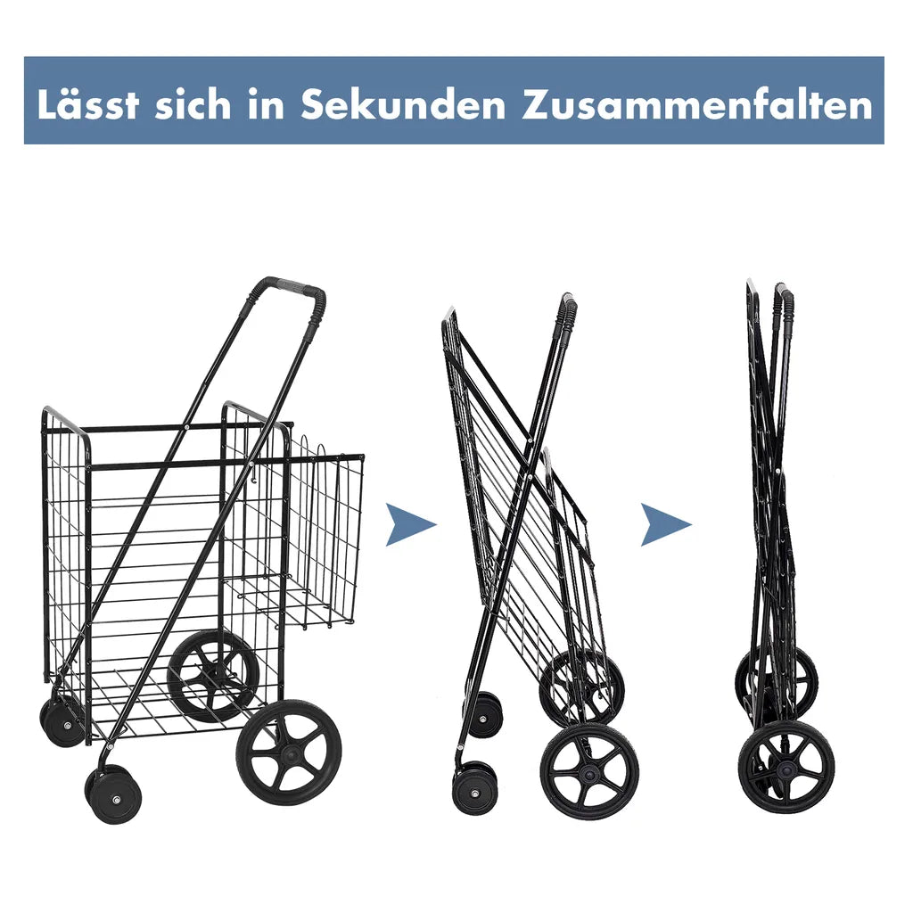  COSTWAY Klappbarer Einkaufstrolley, 40kg, 100L+22L, Einkaufswagen Mit Universalrädern, Rollwagen Mit 2 Körben, Tragbarer Handwagen, Allzweckwagen Für Wäsche, Einkaufen, Gepäck (Schwarz)