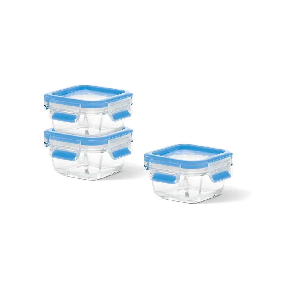  EMSA Clip & Close Glas, Set, Quadratisch, 0,2 L, Blau, Transparent, Polypropylen (PP), Thermoplastisches Elastomer (TPE), Deutschland