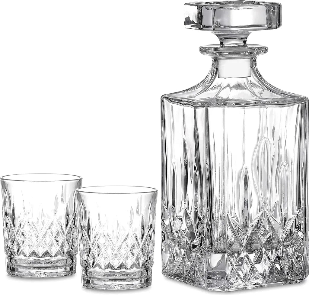  Amisglass Whiskey Karaffe Mit 2 Gläsern, Whiskey Set, 3-teilig, Whisky Dekanter 700ml Und Whisky Gläser 300ml 2 Stück, Kristallgläser & Longdrinkgläser