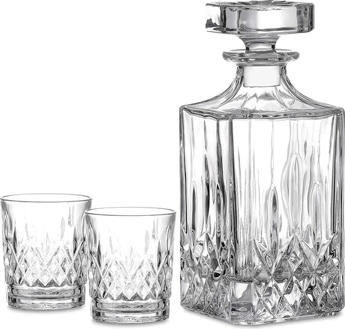  Amisglass Whiskey Karaffe Mit 2 Gläsern, Whiskey Set, 3-teilig, Whisky Dekanter 700ml Und Whisky Gläser 300ml 2 Stück, Kristallgläser & Longdrinkgläser