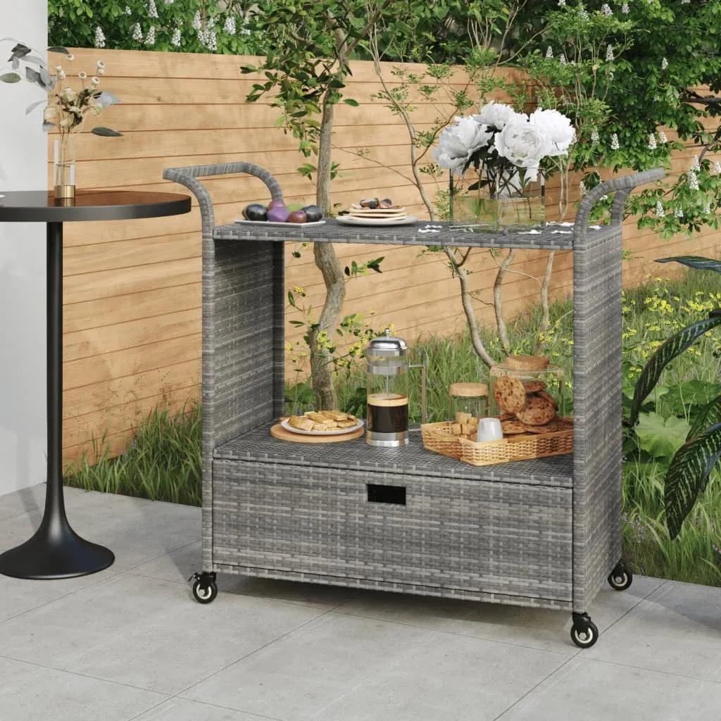  VidaXL Barwagen Mit Schublade Grau 100x45x97 Cm Poly Rattan