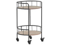  Servierwagen Schwarz / Heller Holzfarbton Aus MDF/ Metall 39 X 39 X 64 Cm Mit 2 Ablagen Rund Viel Stauraum Wohnzimmer Modern Elegant