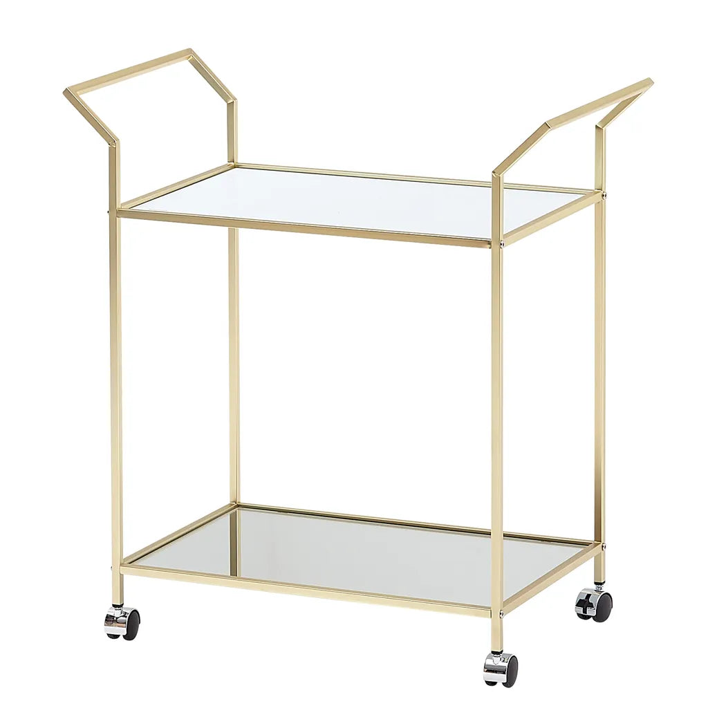  WOHNLING Design Servierwagen Gold 73x78x37 Cm Küchenwagen Glas / Metall | Mobiler Beistelltisch | Speisewagen Mit Glasplatte | Teewagen Mini Bar Auf 4 Rollen