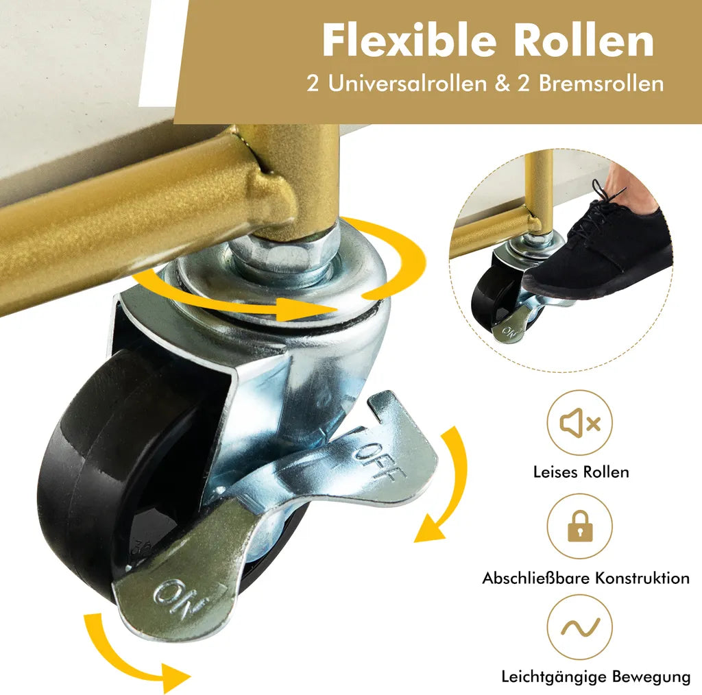  COSTWAY Küchenwagen Mit Universalrädern, Servierwagen 3 Ablagen, Marmor-Optik Barwagen Modern, Mobiler Rollwagen, Haushaltswagen Metallrahmen, Mehrzweckwagen Für Haus, Restaurant, Allzweckwagen Golden