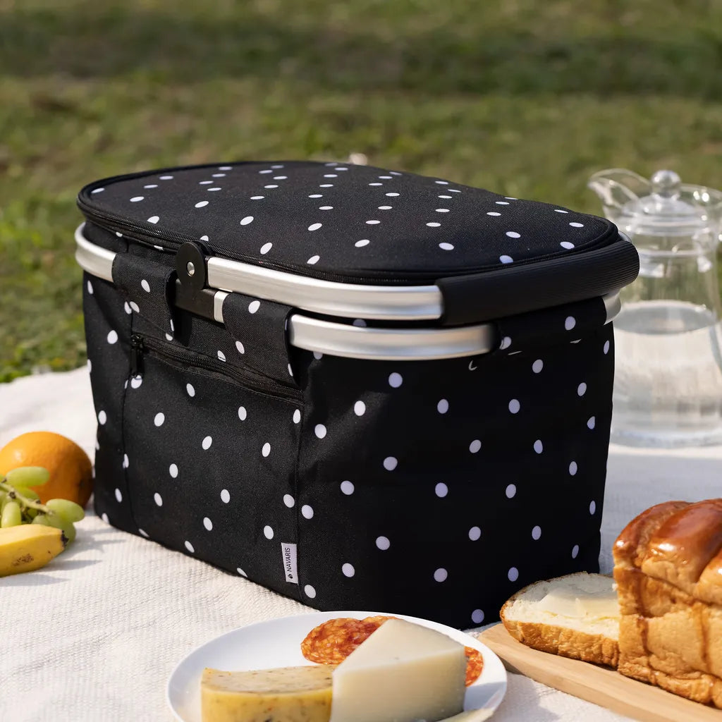  Navaris Thermo Einkaufskorb Kühltasche Faltbar - 27L Kühlkorb Picknickkorb Isolier Korb - 43x26cm Einkaufstasche Coolerbag Auslaufsicher In Schwarz