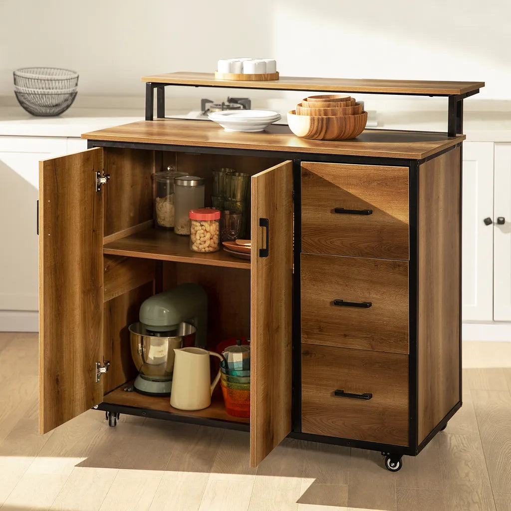  SoBuy KNL02-PF Design Küchenwagen Mit Arbeitsplatte Kücheninsel Küchenschrank Sideboard Auf Rollen Küchentrolley Vintage BHT Ca.: 113x106x69cm