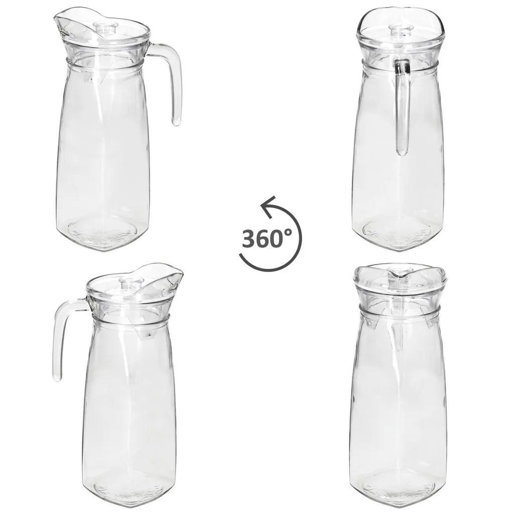  KARA Glas-Karaffe Mit Kunstoff-Deckel + Griff 1,2L Wasser-Krug Saftkanne Limo