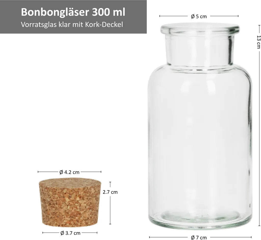  6tlg. Bonbongläserset Korkverschluss 300 Ml Bonboniere Vorratsdose Gewürzglas
