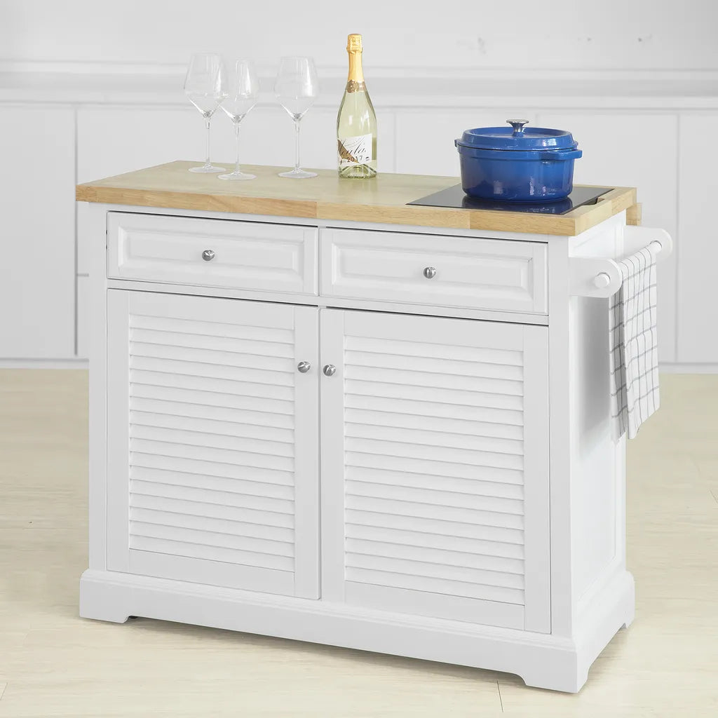  SoBuy FKW84-WN Kücheninsel Küchenwagen Mit Erweiterbarer Arbeitsplatte Küchenschrank Servierwagen Sideboard Auf Rollen Weiß