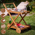  Casaria Servierwagen Küchenwagen Mit Rollen Akazienholz FSC® Zertifiziert Tablett Abnehmbar 3 Flaschenhalter Rollwagen Holz