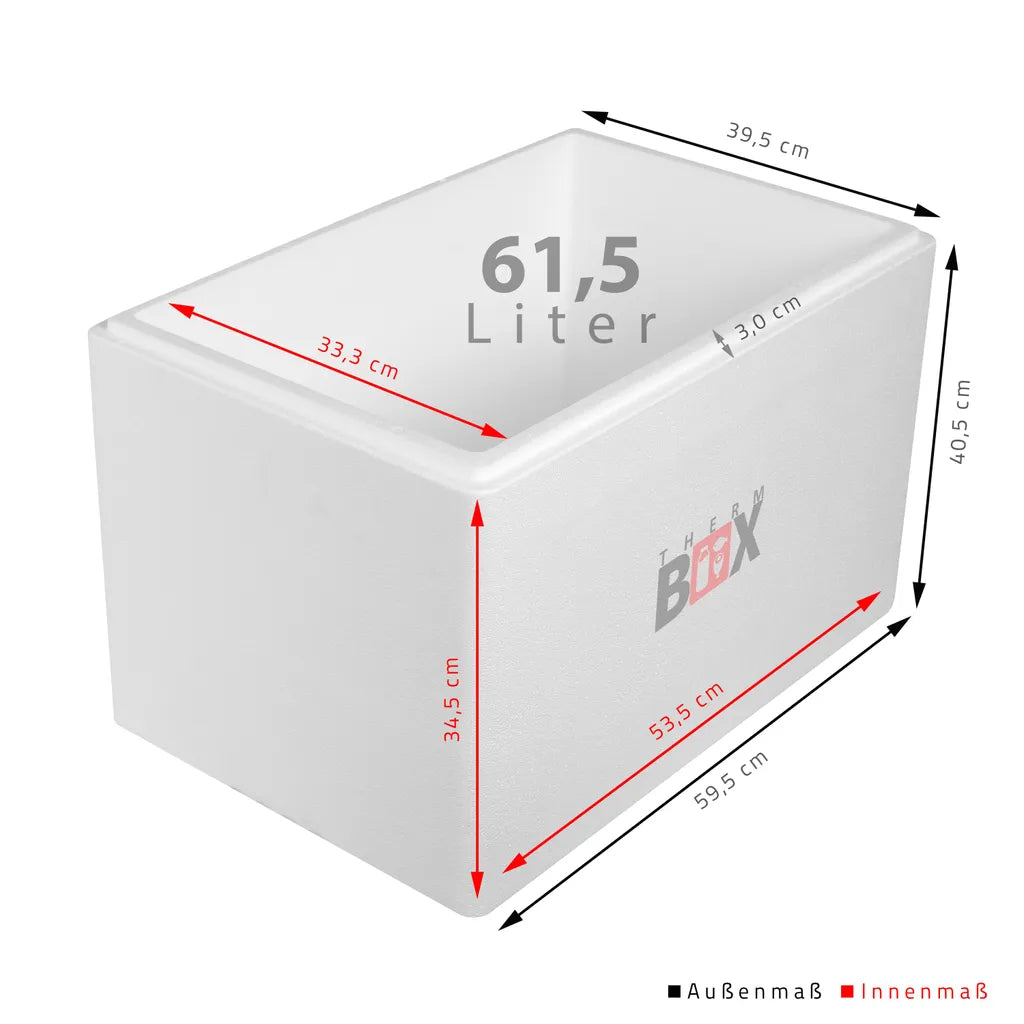  Styroporbox 61W | Wand: 3,0cm | Volumen: 61,5L | Innenmaß:53x33x34cm | Weiß Isolierbox Thermobox Kühlbox Warmhaltebox