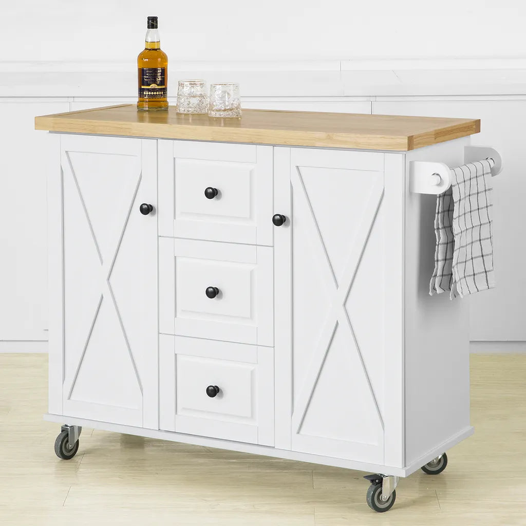  SoBuy FKW96-WN Kücheninsel Mit Arbeitsplatte Küchenwagen Mit 2 Türen Küchenschrank Mit 3 Schubladen Sideboard Weiß BHT Ca.: 116x93x46cm