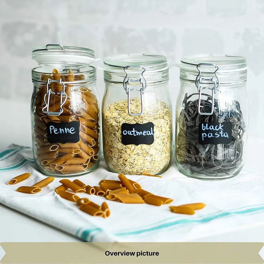  6 X Creative Home Gläser Mit Bügelverschluss | 1 Liter | Einmachgläser Drahtbügel-glas Aufbewahrungsgläser Mit Gummiring Und Deckel | 8 Wiederverwendbare Aufkleber + 1 Anti-Staub-Kreide