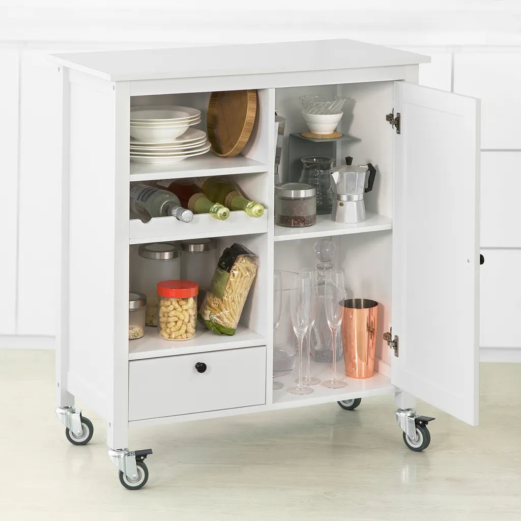  SoBuy FKW104-W Küchenwagen Servierwagen Rollwagen Mit Tür, Flaschenablage Und Schublade Weiß BHT Ca.: 80x93x40cm