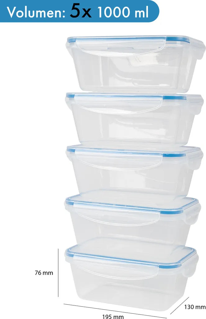  Classbach® 5er-Set Kunststoff-Frischhaltedosen Mit Deckel 100% Dicht, Lunchbox Brotdose Meal Prep Boxen Mit Deckel, Vorratsdosen Geeignet F. Spülmaschine, Mikrowelle Und Gefrierfach C-FHD 4007 K