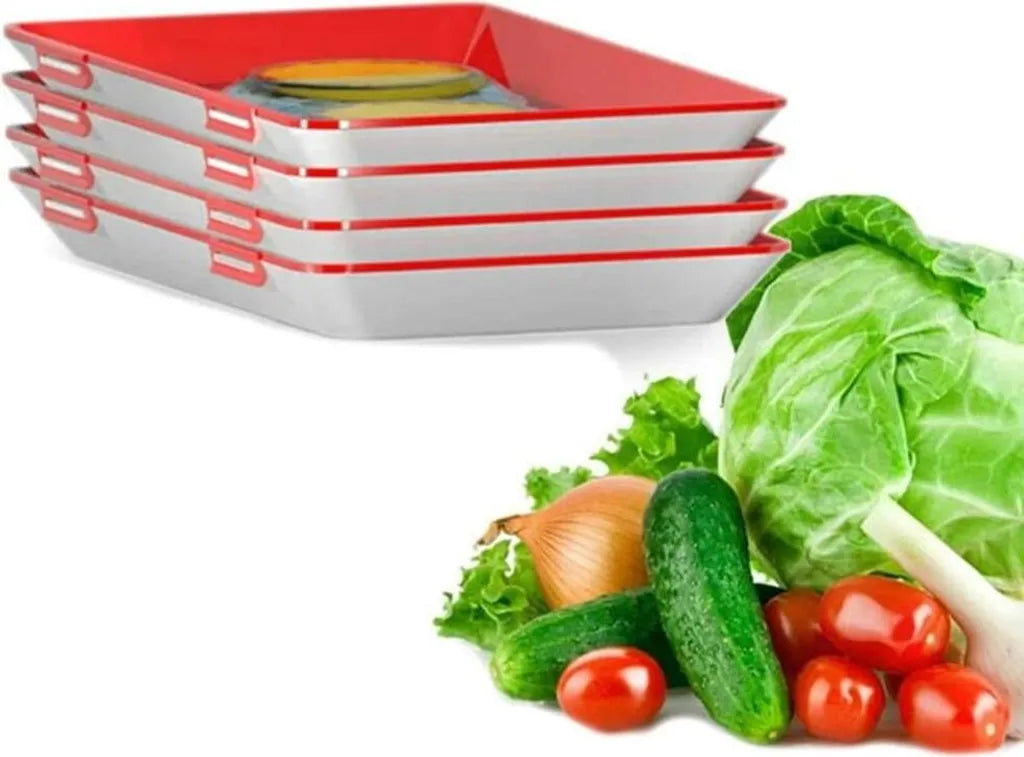  Konservierungsschale Für Lebensmittel Waste Food Preservation Tray Vakuum Frische Aufbewahrung Tablett Mit Elastischen Film Schnalle Dichtung Vorratsbehälter Set Küchenhelfer (4pcs)