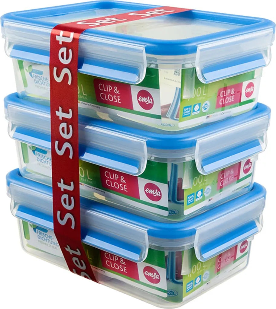  Emsa Clip & Close Frischhaltedosen 3er-Set á 0,55 L, Blau