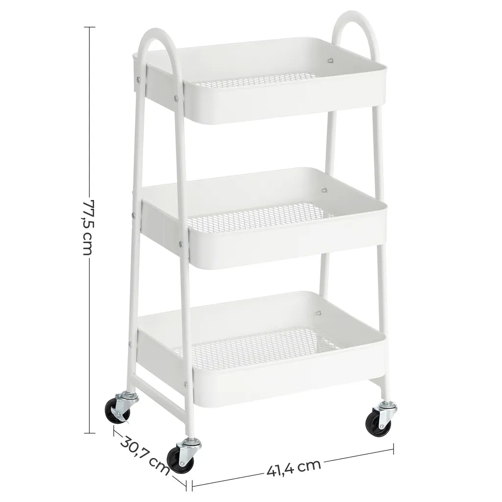 Songmics Rollwagen Mit 3 Ebenen, Servierwagen Aus Metall, Küchenwagen, Küchenregal Mit Griffen, 2 Bremsen, Einfacher Aufbau, Für Malutensilien, Schlafzimmer, Waschküche