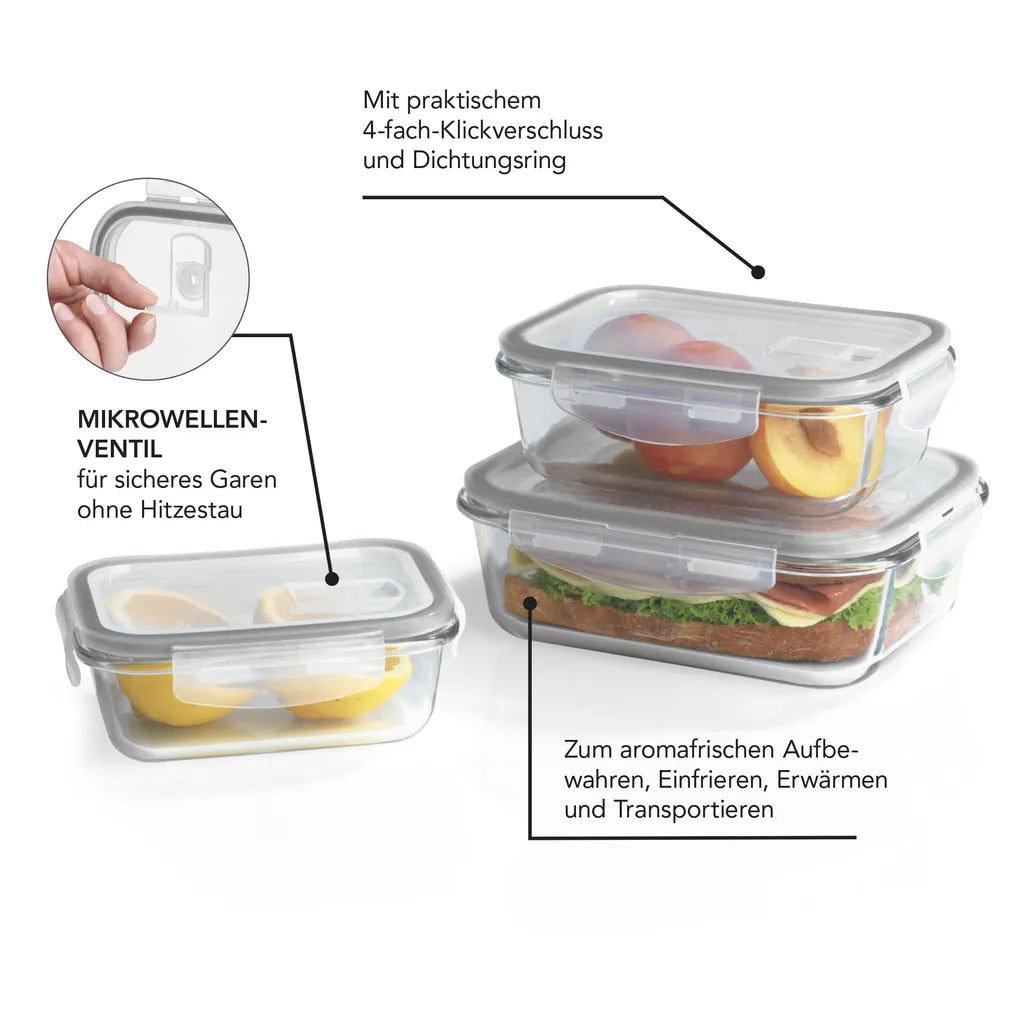  GOURMETmaxx Glas-Frischhaltedosen Klick-it Mit Mikrowellen-Ventil - 6-teilig - Grau