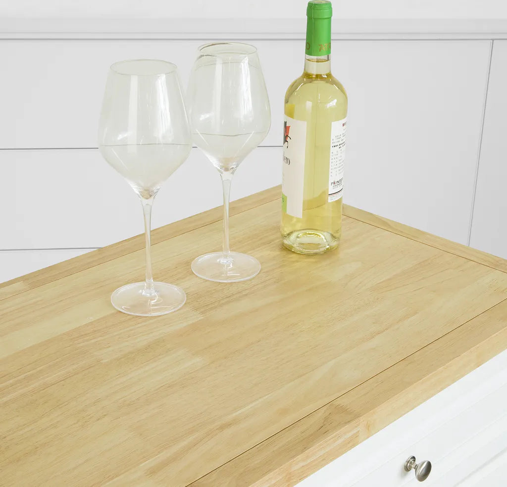  SoBuy FKW100-WN Kücheninsel Mit Arbeitsplatte Küchenwagen Mit 2 Türen Und Ausziehbarem Flaschenhalter Küchenschrank Sideboard Küchentrolley Weiß BHT Ca.: 115x90x46cm
