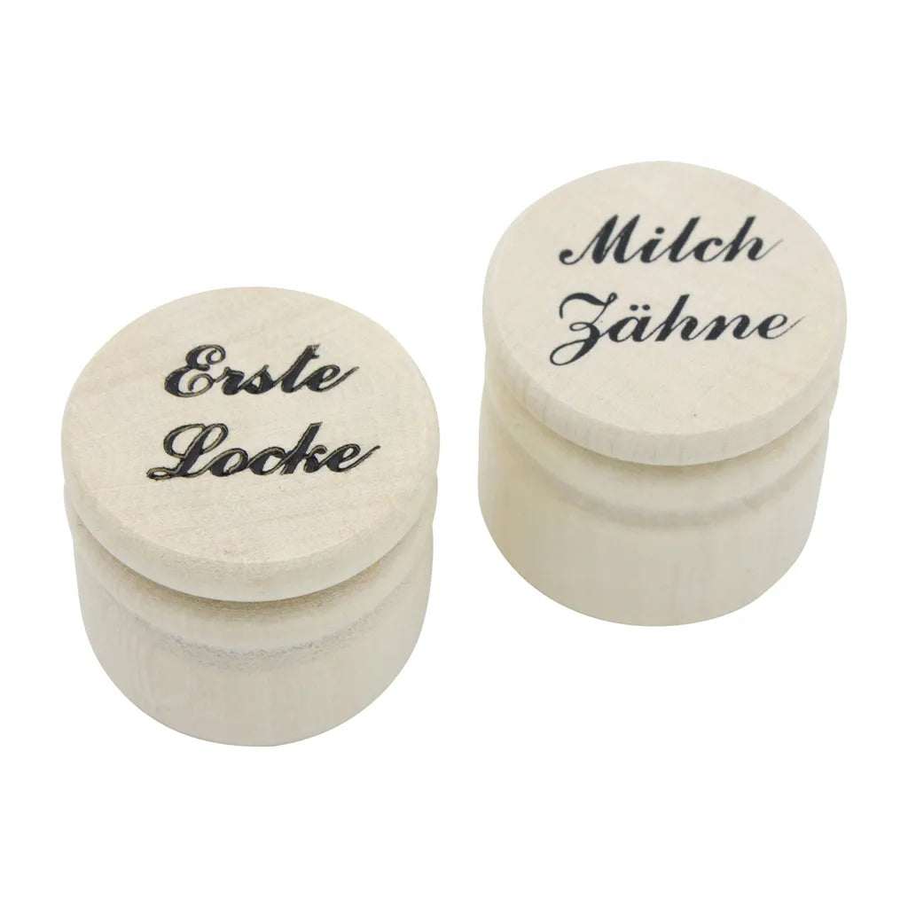  Milchzähne Und Erste Locke Aus Holz Dosen Set Ø 3,5 Cm (klein)