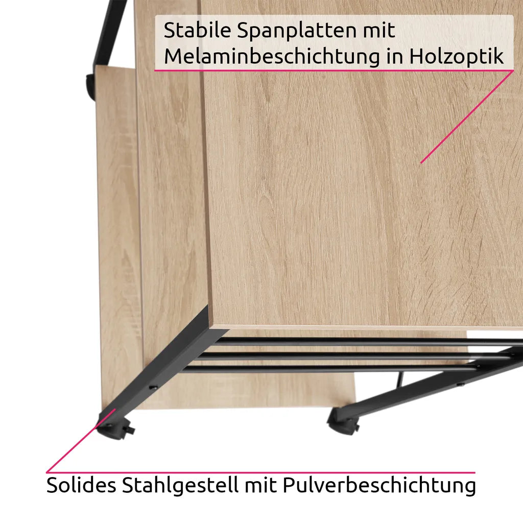  Tectake Servierwagen Rugby 65,5x45,5x88,5cm - Industrial Holz Hell, Eiche Sonoma