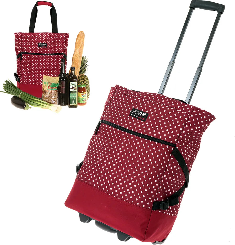  Einkaufstrolley Trolley Punta Wheel Einkaufsroller Einkaufswagen Shoppingtrolley Shopper EInkaufskorb Mit Rollen Und Gurten Trolly 10008-0220 Red Dots Punkte Rot + Bagboom Thermo TK Tasche