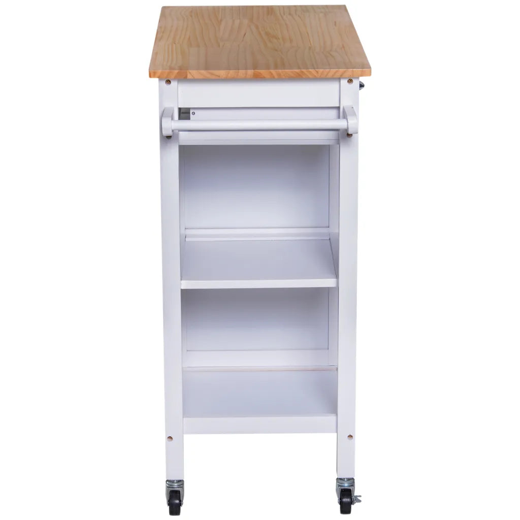  HOMCOM Servierwagen Küchenwagen Rollwagen Küchentrolley Mit Schrank Schublade Holz Weiß 88,5 X 40 X 86 Cm