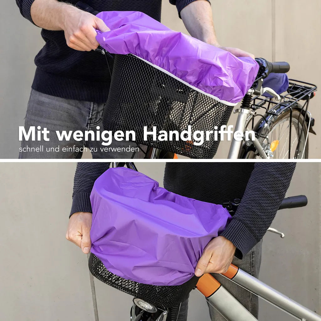  EAZY CASE Fahrradkorb Regenschutz, Wasserfester Korbüberzug, Schutzhülle, Korbabdeckung Wasserabweisend, Regenüberzug Für Fahrradkorb Elastisch, Schutzhaube Für Regen, Dunkelblau, Lila Violett