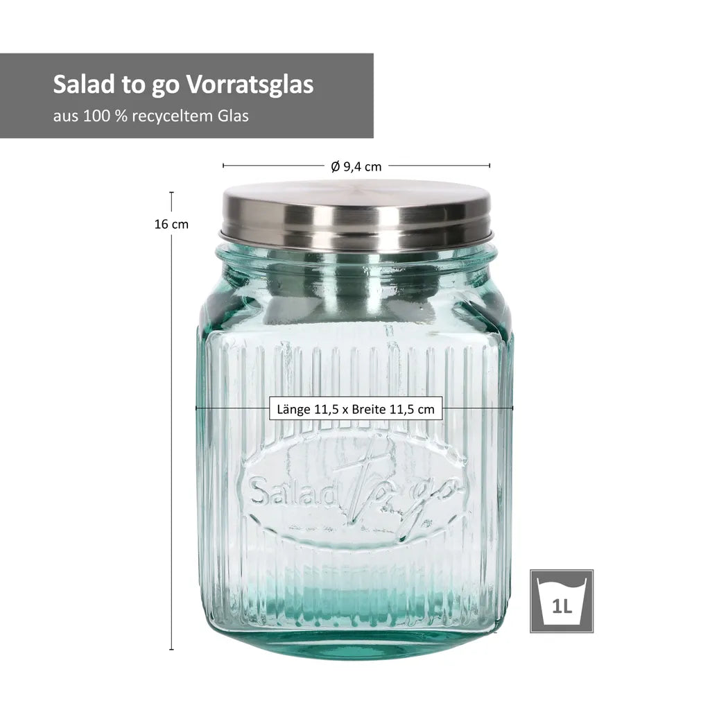  3tlg Set Salat To Go Vorratsglas 1L Lunch-Box Für Salat Nachhaltig Aufbewahrung