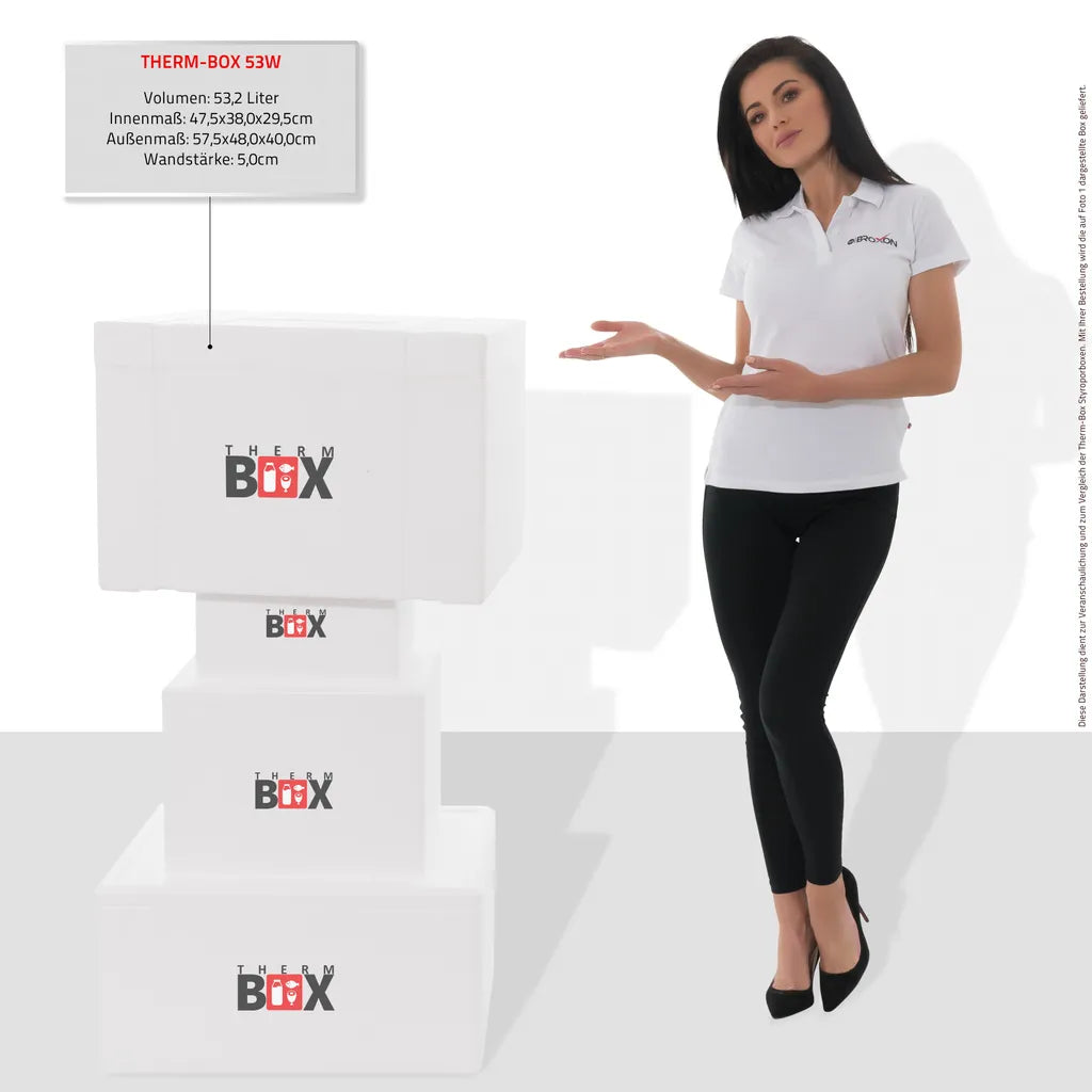  Styroporbox 53W | Wand: 5,0cm | Volumen: 53,2L | Innenmaß:47x38x29cm | Weiß Isolierbox Thermobox Kühlbox Warmhaltebox