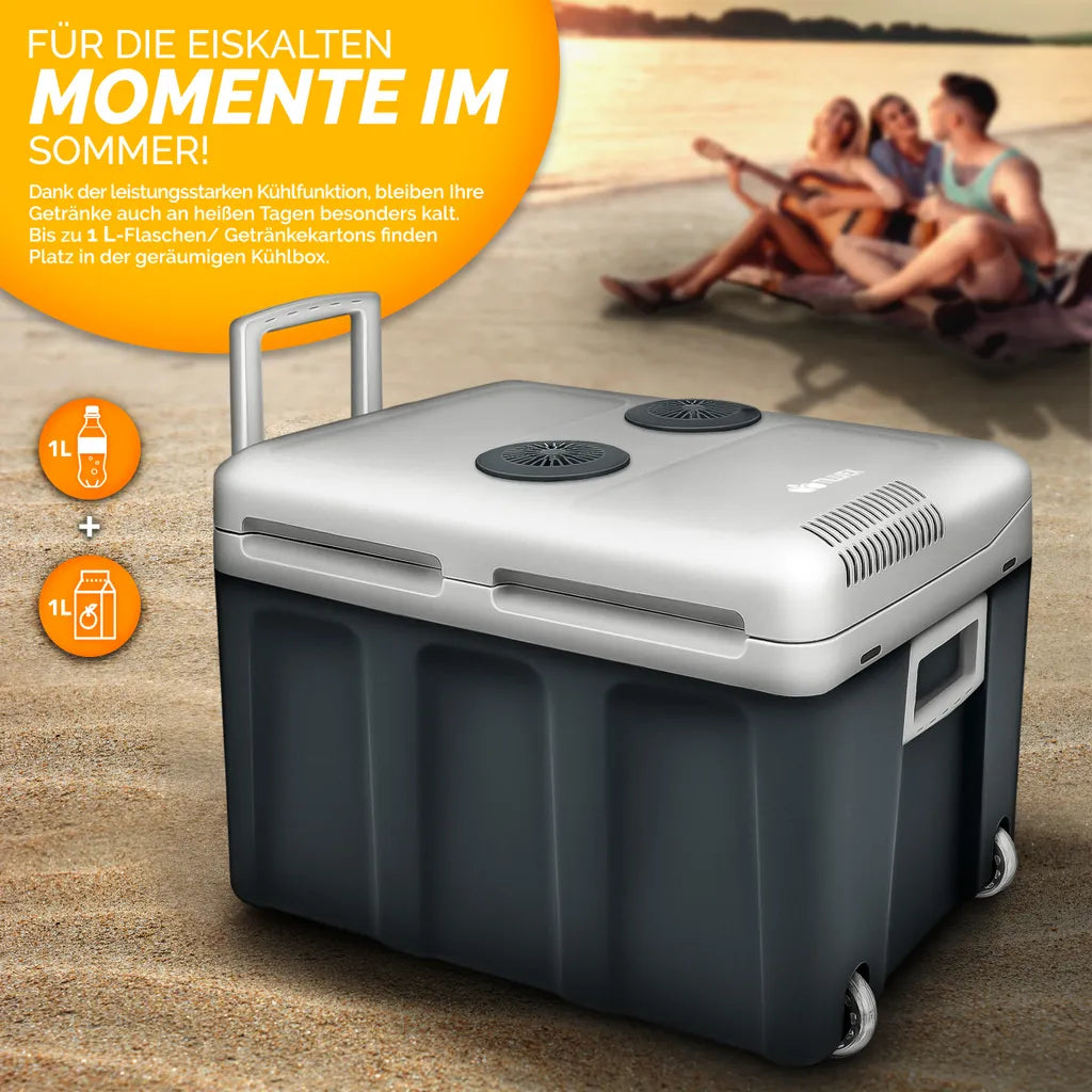  Tillvex Kühlbox Elektrisch 40L Grau Mit Rollen | Mini-Kühlschrank 230 V Und 12 V Für KFZ Auto Camping | Kühlt & Wärmt | ECO-Modus