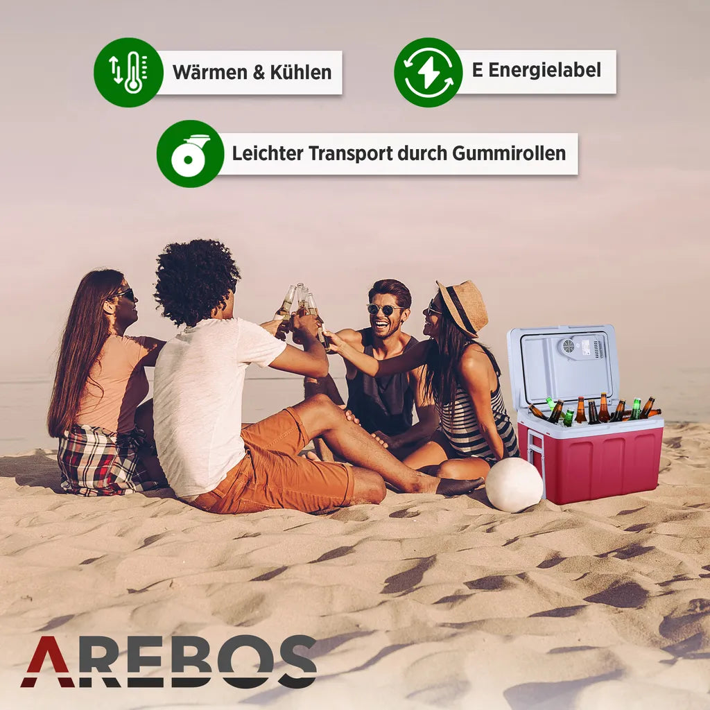  AREBOS Elektrische Kühlbox 40 Liter, Zum Kühlen Und Warmhalten, Mobil Kühlschrank Mit ECO Modus, 12/230 V Für Auto Und Steckdose
