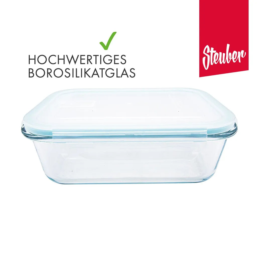  Steuber Cloc Frischhaltedose Aus Glas, 1860 Ml, Rechteckig, Glas Bis 400°C