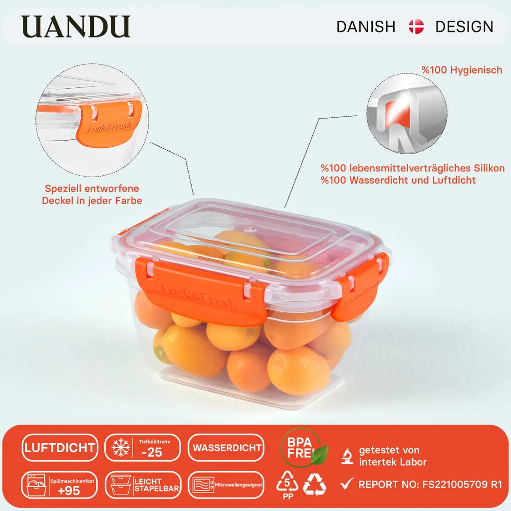  Uandu Lock & Fresh 5er Vorratsdosen Set, Frischhaltedosen Mit Deckel Für Lebensmittel, Mikrowellen-, Und Gefriergeeignet, Vorratsdosen Mit Deckel, Meal Prep Boxen, Aufbewahrungsbox Küche - Rot